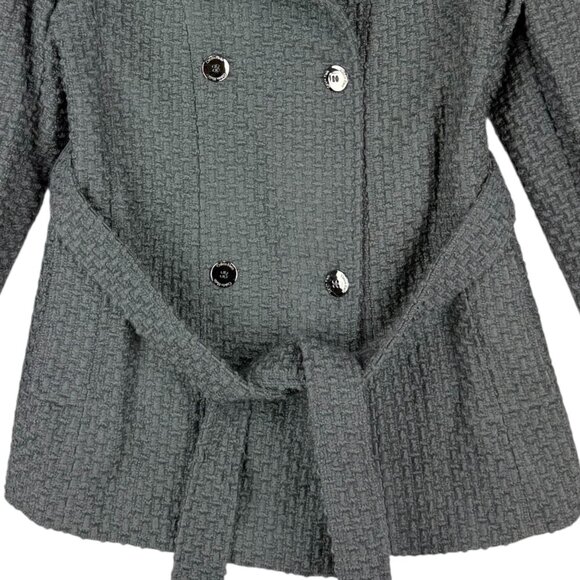 Calvin Klein Women's Linen Blend Dark Grey Textured Belted Pea Coat Size Small - Picture 5 of 10